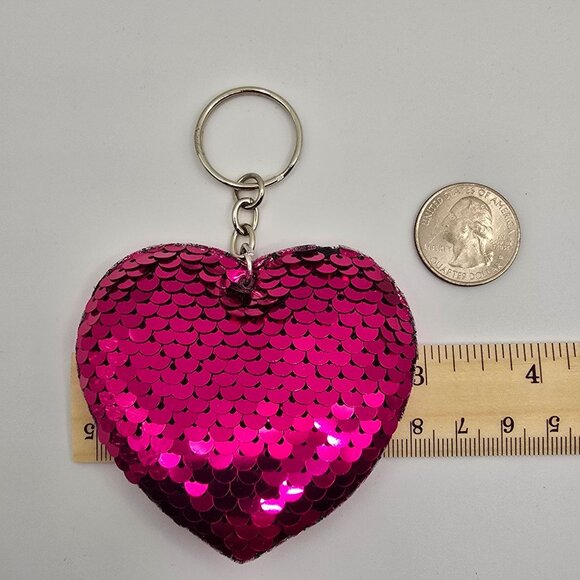 Purple/Pink Flip Sequin Sparkling Large Heart Shaped Keychain Bag Accessory Gift - Picture 9 of 9